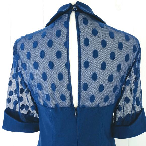 Belle Poque Elegant Retro Style Navy Pencil Dress Polka Dots Small NWT - Picture 5 of 12